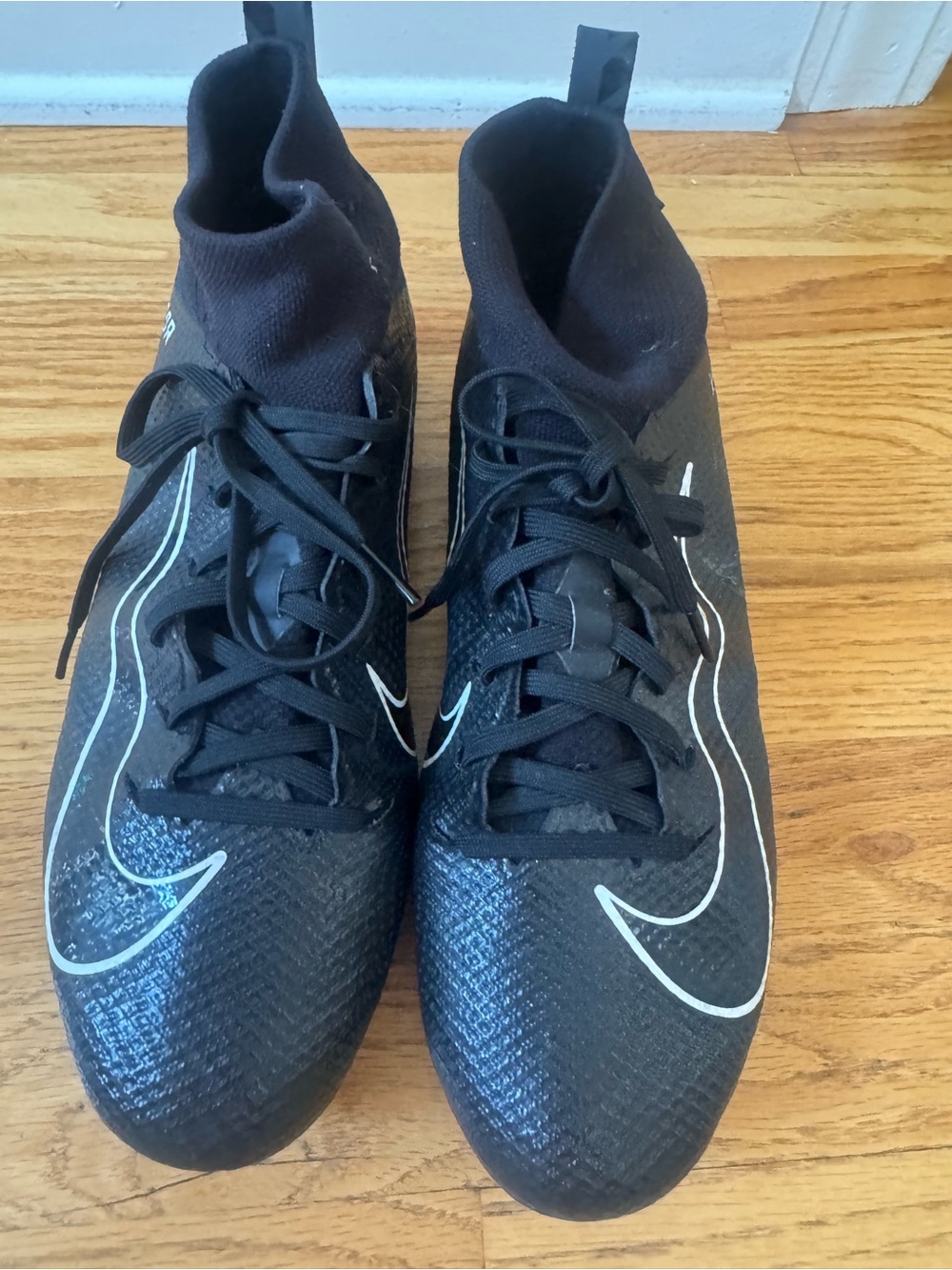 Nike Black High-Top Cleats Size 9 White Swoosh Accents